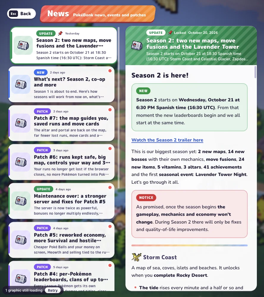 The in-game news announcing Season 2 with new maps and the Lavender Tower