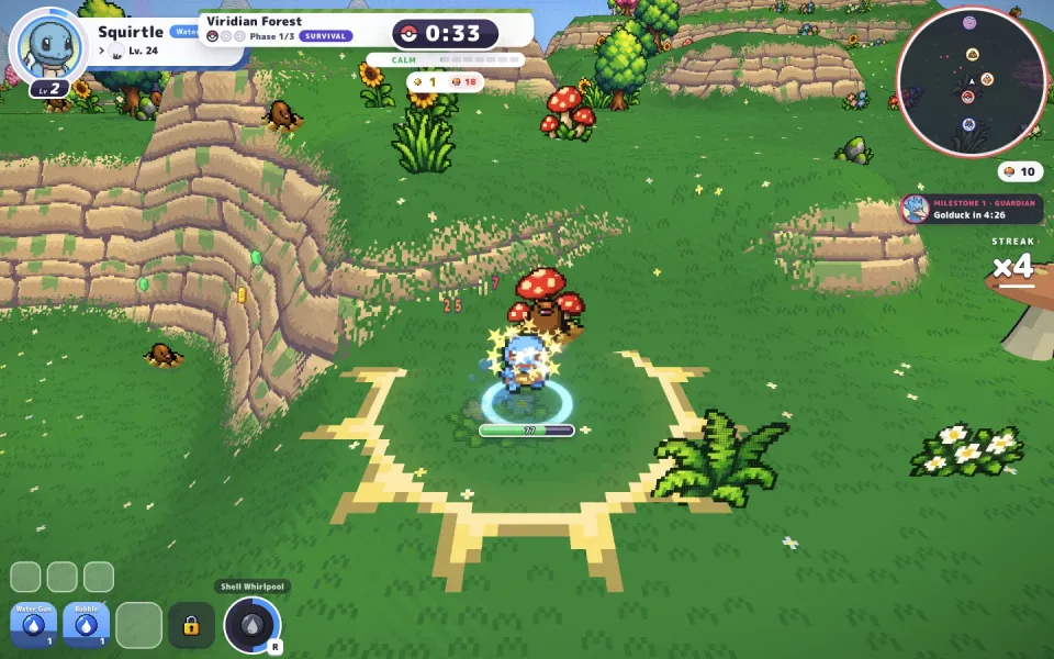 Squirtle fighting a horde in Viridian Forest in Survival mode